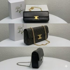 Celine Triomphe 30cm Horizontal Bag Top-Tier Leather Chain Bag for Women Retro Aesthetic Underarm Bag 28