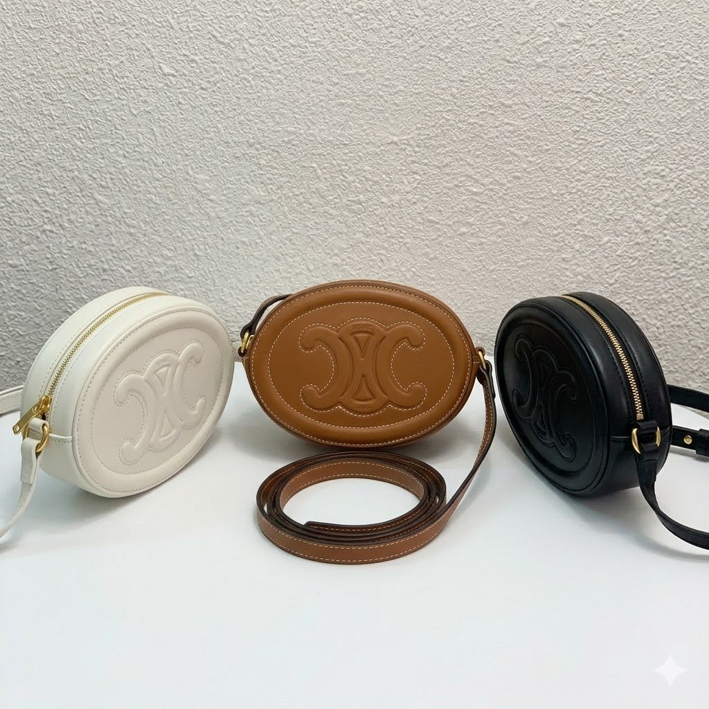 CELINE Cuir Triomphe Oval Purse 17.5cm Smooth Calfskin Mini Crossbody Shoulder Bag Mooncake Pig Nose Design 28
