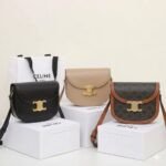 CELINE Teen Besace Triomphe Bag 18.5cm Shiny Calfskin Leather Crossbody Saddle Bag for Women 28