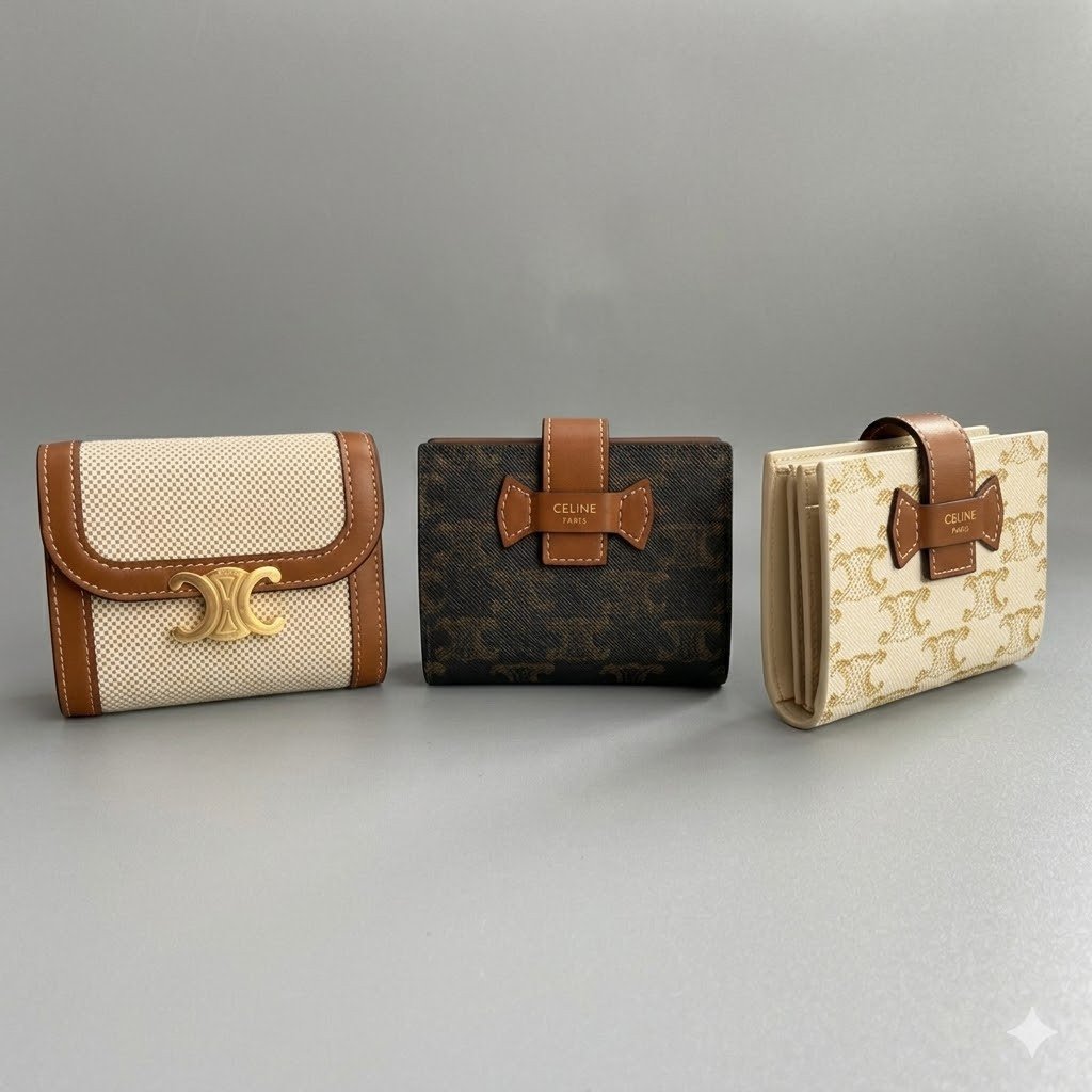 CELINE Triomphe Compact Trifold Wallet 10.5cm Canvas vs. Textile Comparison – Image 1