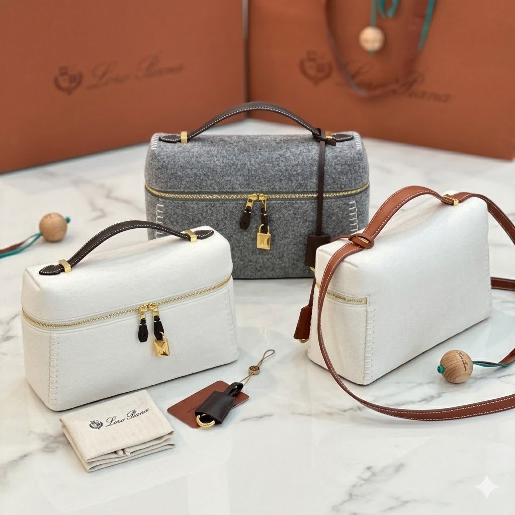 Exclusive Loro Piana L27 Vanity Case Cashmere & Imported Calfskin Structured Handbag Superior Craftsmanship Upgraded Edition Exclusive Loro Piana L27 Vanity Case Cashmere & Imported Calfskin Structured Handbag Superior Craftsmanship Upgraded Edition