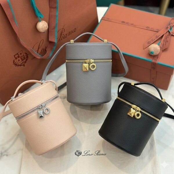 28 Loro Piana Extracase Cylinder Bag 12x12x16cm Calfskin Crossbody Bucket Bag for Women Handbag with Suede Lining