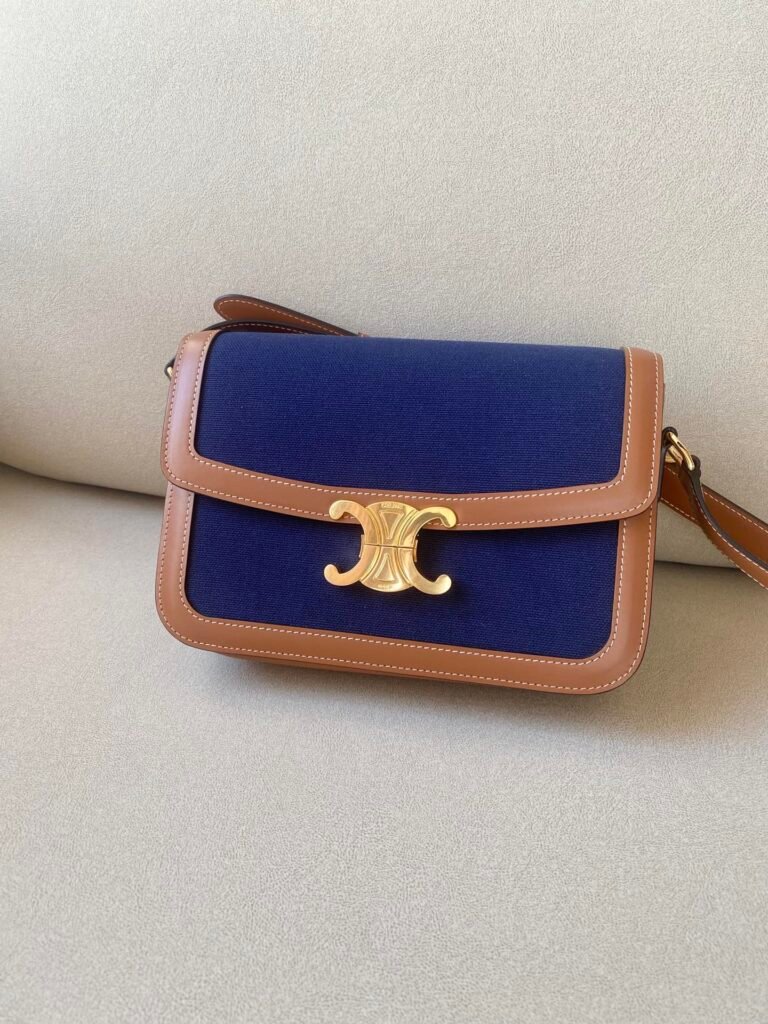 CELINE Triomphe Medium Bag Textile and Calfskin 22.5cm Embroidery &amp; Canvas Patchwork Shoulder Bag &ndash; Image 12