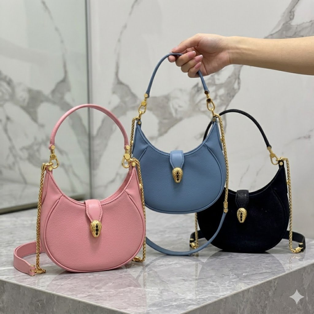 BVLGARI Serpenti Ellipse Small Crossbody Bag 20cm Calf Leather Crescent Hobo Shoulder Bag with Snakehead Closure BVLGARI Serpenti Ellipse Small Crossbody Bag 20cm Calf Leather Crescent Hobo Shoulder Bag with Snakehead Closure