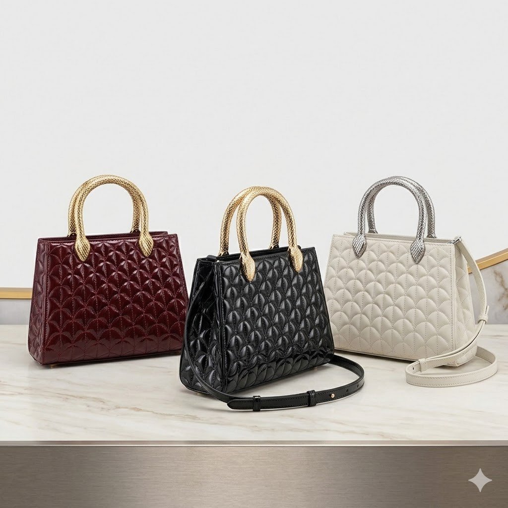 BVLGARI Serpentine Duo Tote Bag 21.5cm Designer Quilted Patent Leather Evening Bag with Snake Handles BVLGARI Serpentine Duo Tote Bag 21.5cm Designer Quilted Patent Leather Evening Bag with Snake Handles