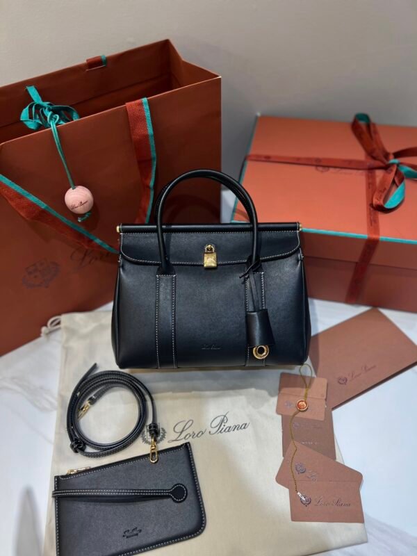 28 Loro Piana Loom L25 Handbag Grained Leather Designer Top Handle Bag with Crossbody Strap