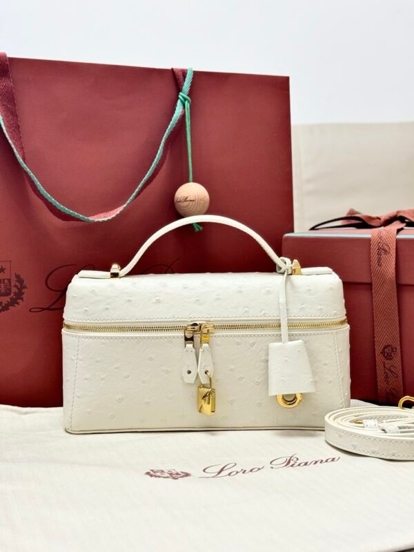 28 Loro Piana L23 Extra Bag 23cm Ostrich-Effect Calfskin Top-Handle Vanity Bag and Crossbody for Women