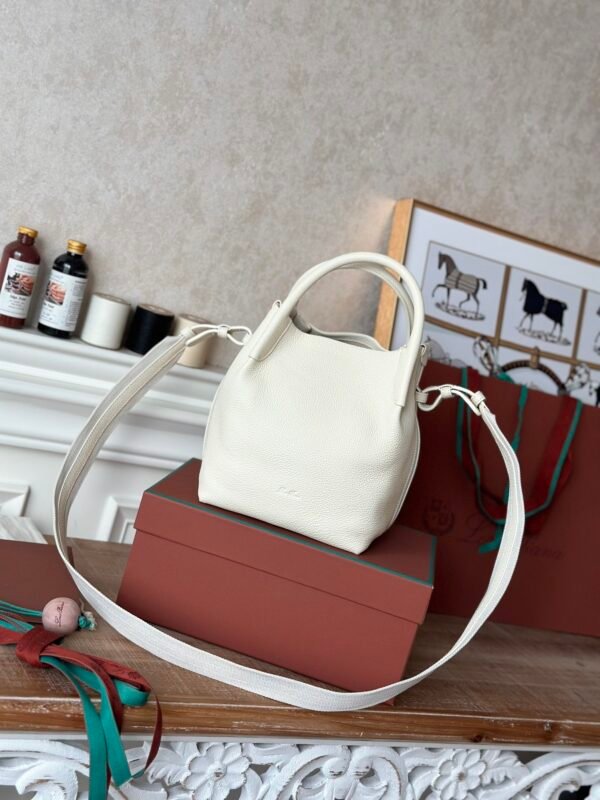 Loro Piana Medium Bale Bag Grained Calfskin Minimalist Bucket Bag with Detachable Shoulder Strap 6 Colors