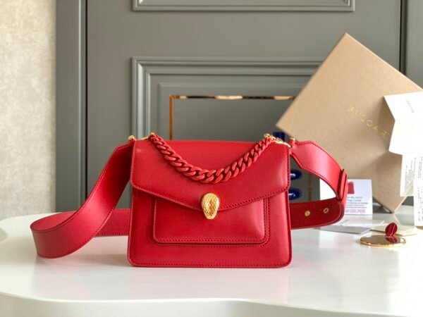 BVLGARI Serpenti Forever Lambskin Crossbody Bag 20cm Luxury Iconic Snakehead Shoulder Bag with Detachable Wide Strap