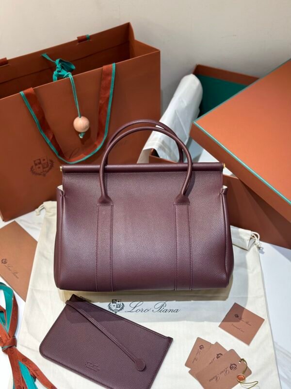 29 Loro Piana Loom L32 Grained Calfskin Handbag 33cm Designer Tote Bag with Padlock & Pouch