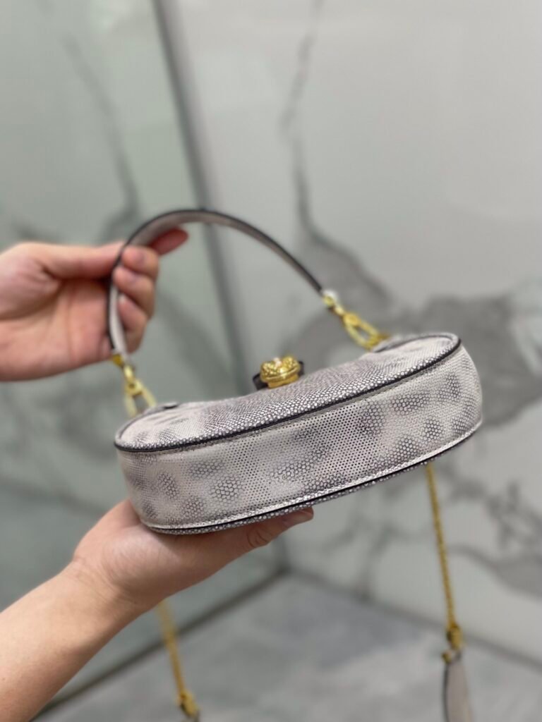 BVLGARI Serpenti Ellipse Calf Leather Shoulder Bag Pink Silver Metallic Half-Moon Crossbody Bag &ndash; Image 5