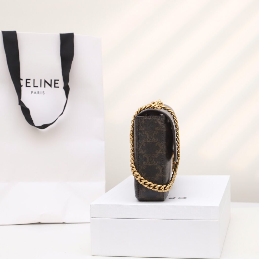 Celine Triomphe Chain Bag 33cm Shiny Calfskin Leather Underarm Bag – Image 3 Celine Triomphe Chain Bag 33cm Shiny Calfskin Leather Underarm Bag – Image 3