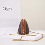 CELINE Triomphe Canvas and Calfskin Mini Chain Clutch Bag Italian Leather Shell Pouch for Women Crossbody Shoulder Bag 3