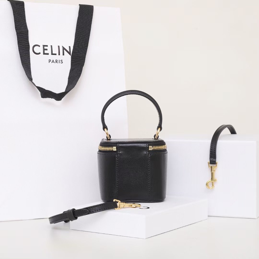 Celine Mini Vanity Case 9.5cm Shiny Calfskin with Triomphe Motif Leather Luxury Crossbody Bag 3