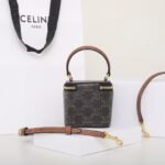 CELINE Mini Vanity Case 9.5cm Triomphe Canvas with Calfskin Leather Small Crossbody Vanity Box Bag 3
