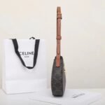 CELINE Triomphe Canvas and Calfskin Ava Bag 22cm Tan Underarm Shoulder Bag Premium Leather Hobo Bag 3