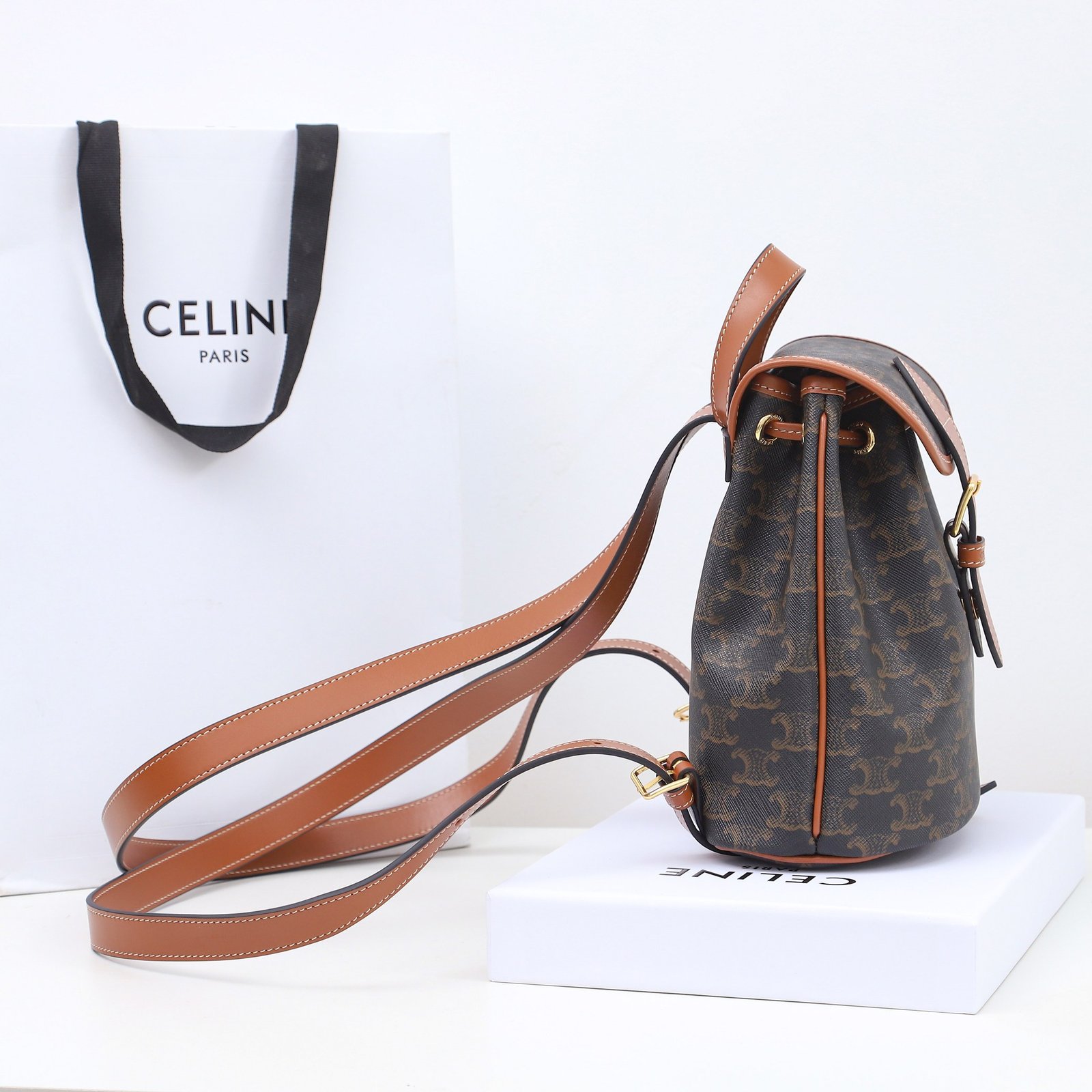 CELINE Triomphe Canvas Backpack Vintage Monogram Leather Bookbag in Mini and Large Sizes Rucksack 3