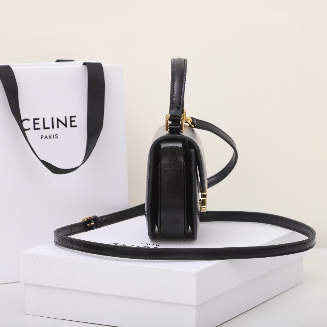 Celine Mini Besace Triomphe Bag 15.5cm Shiny Calfskin Top Handle Saddle Bag Premium Grade Crossbody 3