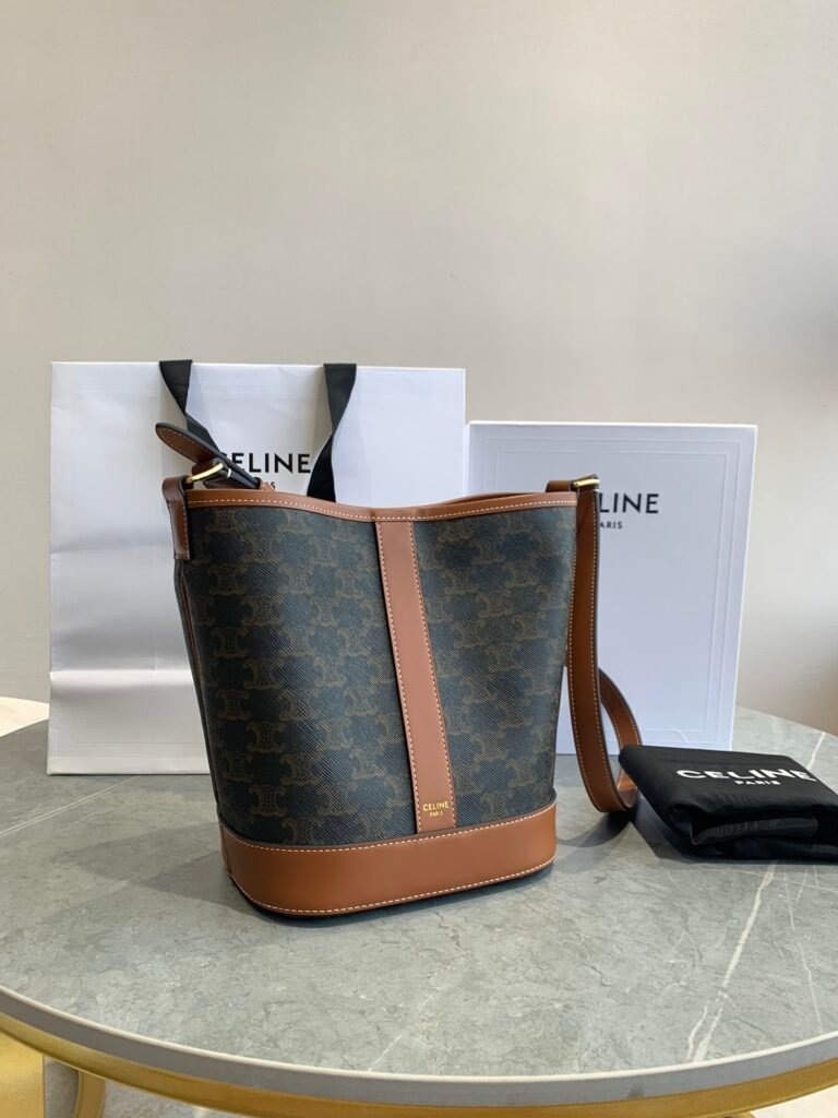 Celine Triomphe Canvas Bucket Bag Vintage Large and Small Size Shoulder Bag – Image 2