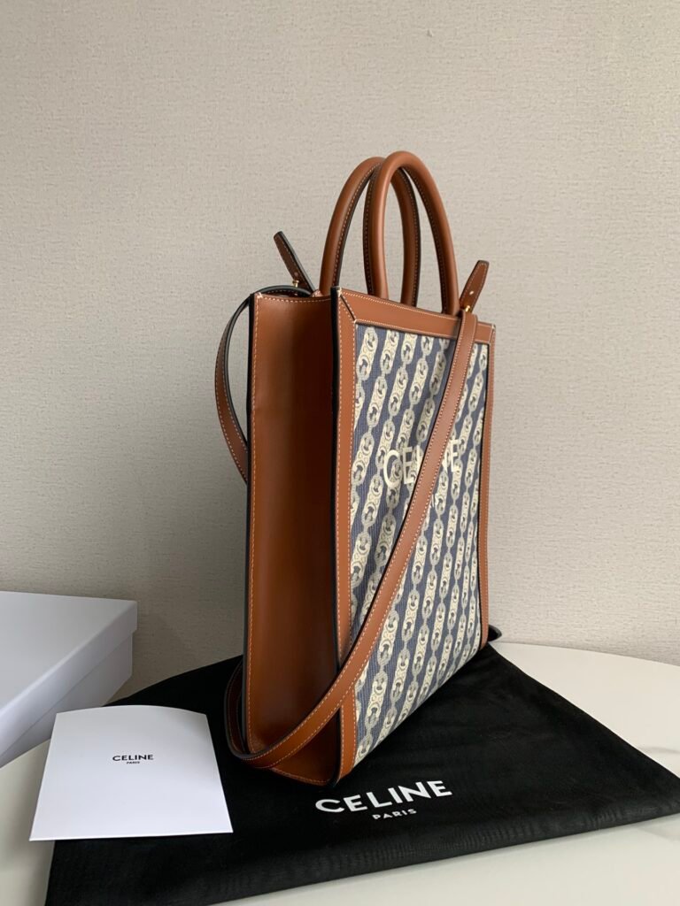 Celine Small Vertical Cabas Triomphe Embroidery and Calfskin Tote Bag 17x21cm – Image 3