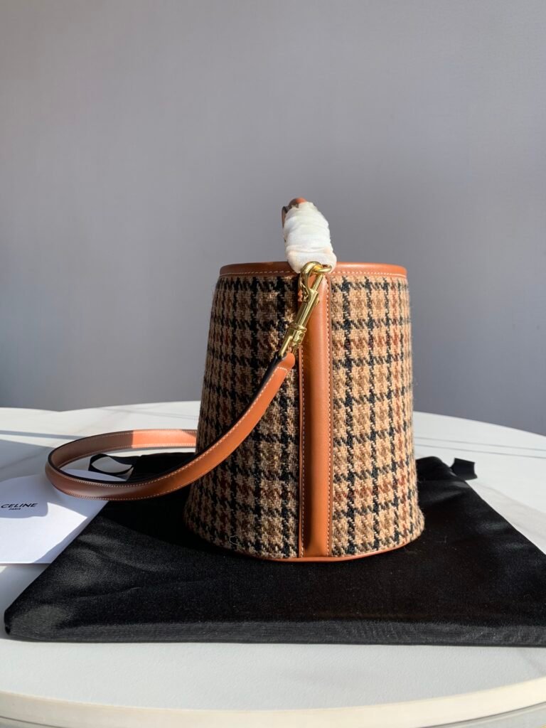 CELINE Teen Bucket 16 Bag Houndstooth vs. Tan Calfskin Handbags – Image 3