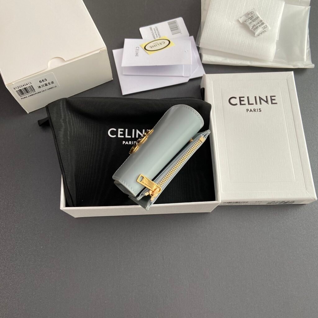 CELINE TRIOMPHE Compact Wallet Shiny Calfskin 5 Colors Small Wallets for Mini Bags – Image 4