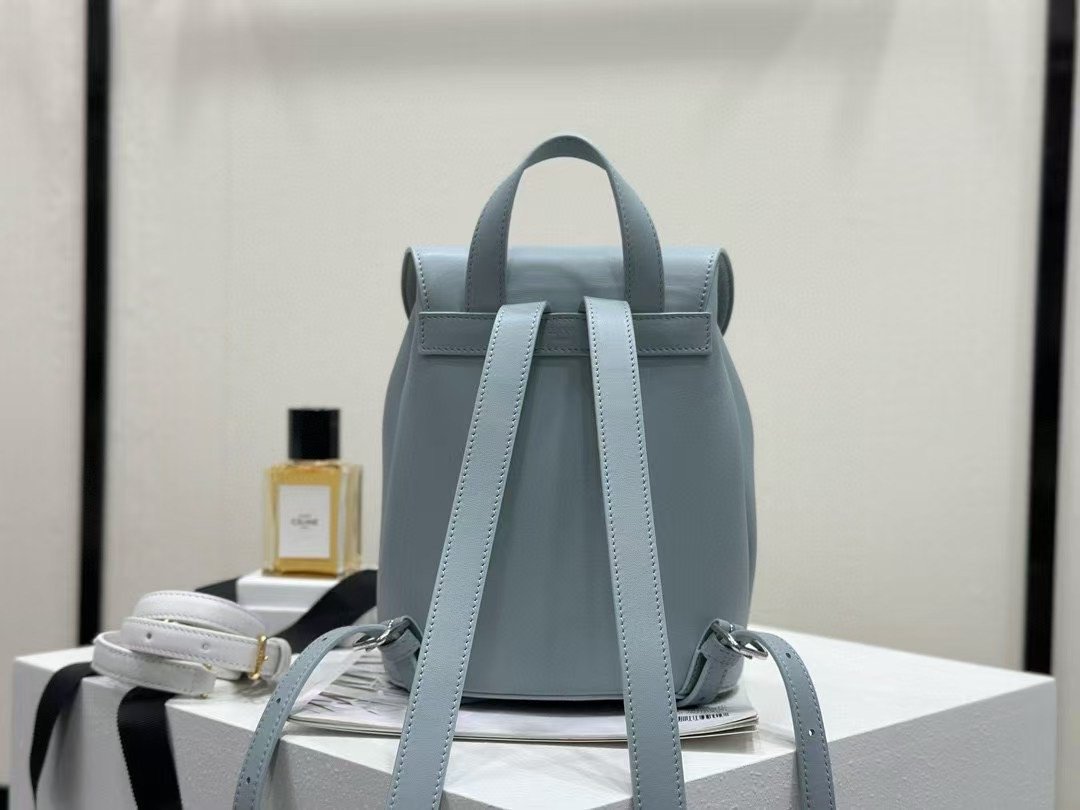 Celine Small Triomphe Backpack Shiny Calfskin Pale Blue Mini Rucksack for Women – Image 3 Celine Small Triomphe Backpack Shiny Calfskin Pale Blue Mini Rucksack for Women – Image 3