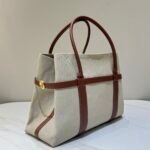 Loro Piana Ghiera Shopper Large Canvas Tote Bag 40cm Shoulder Bag for Work and Travel with Grained Leather Trim