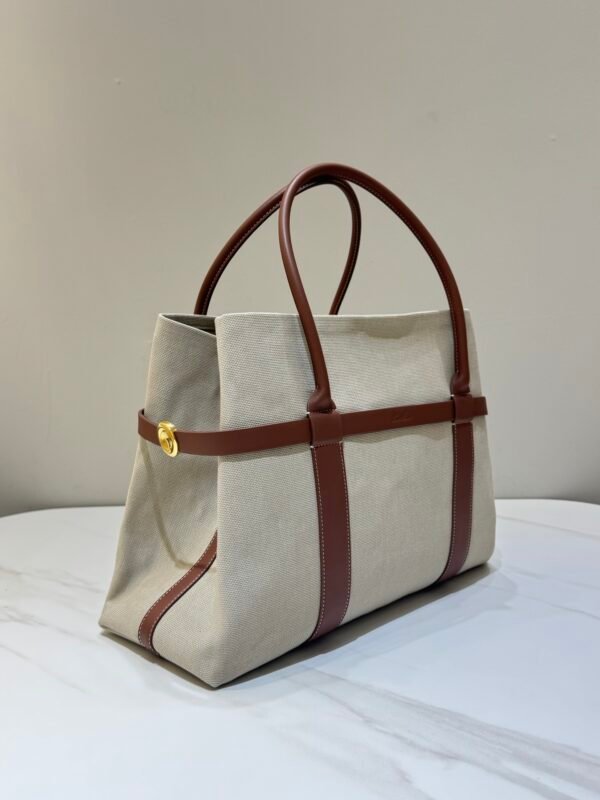 Loro Piana Ghiera Shopper Large Canvas Tote Bag 40cm Shoulder Bag for Work and Travel with Grained Leather Trim