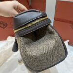 Loro Piana Extra Softy L33 Bag 33cm Herringbone Wool and Chocolate Grainy Leather Women’s Elongated Crossbody Handbag