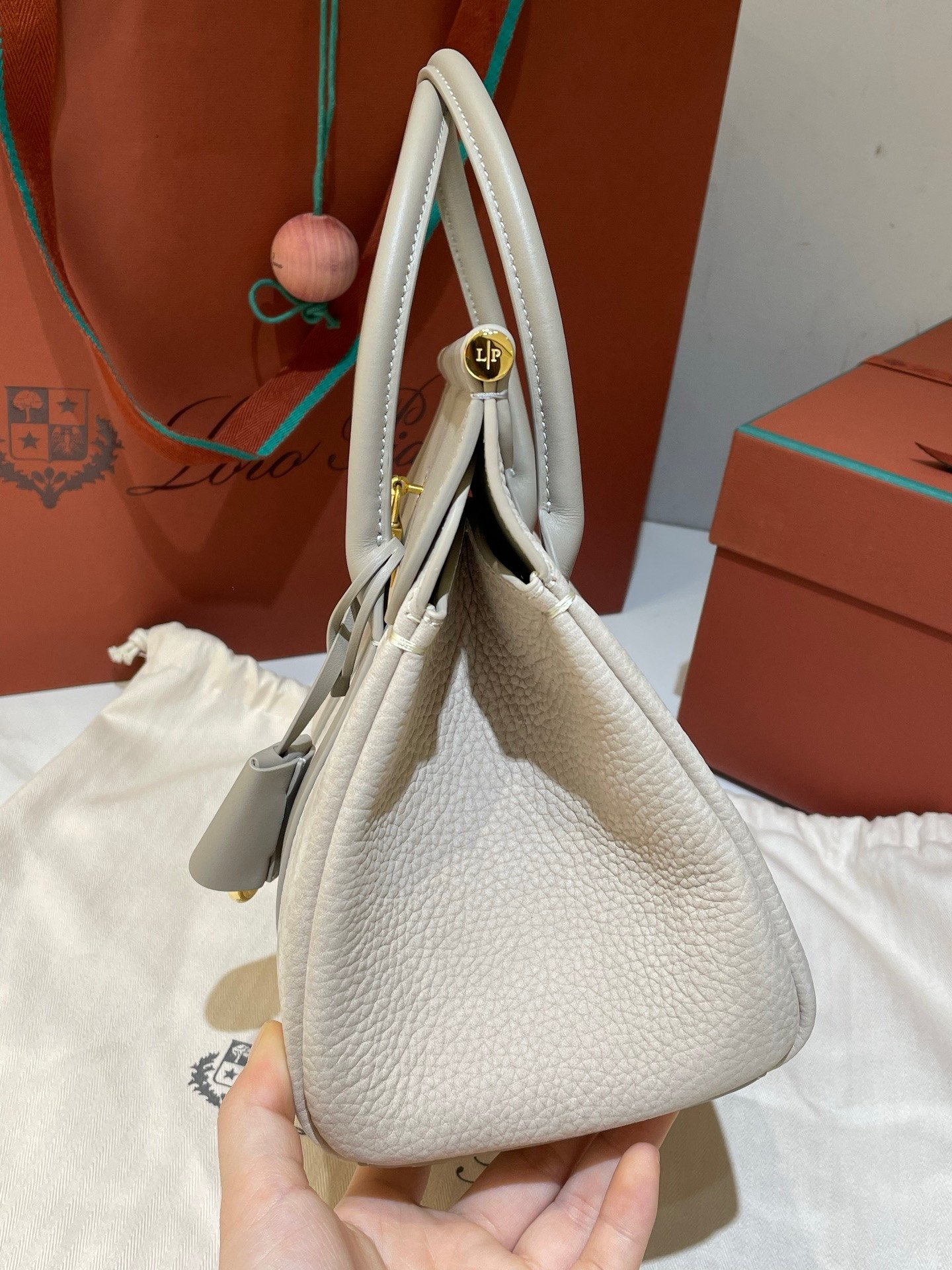 Loro Piana Loom L25 Handbag 25cm Quiet Luxury Calfskin and Canvas Top Handle Bag for Women