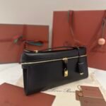 Loro Piana Extra L29 Clutch Bag 29cm Saddle Leather Elegant Handmade Designer Leather Handheld Purse with Signature Gold Padlock