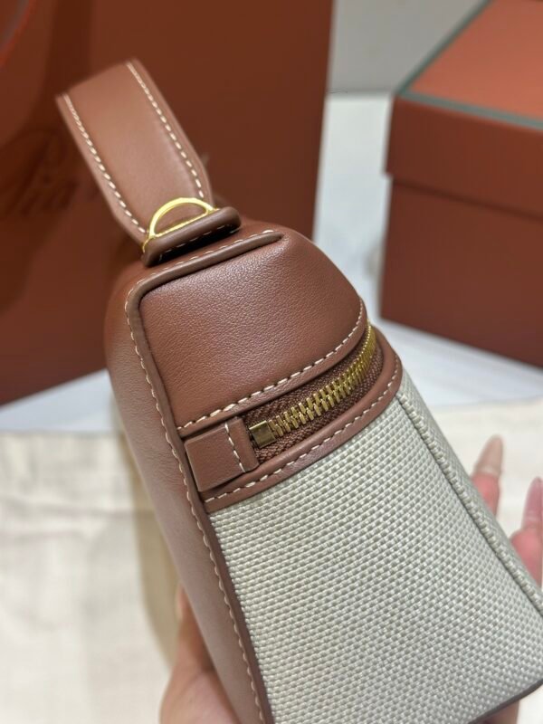 3 Loro Piana Extra Bag L23 Caramel Leather & Linen Canvas Crossbody Handbag 23cm for Women Top-Handle Bag with Signature Charms