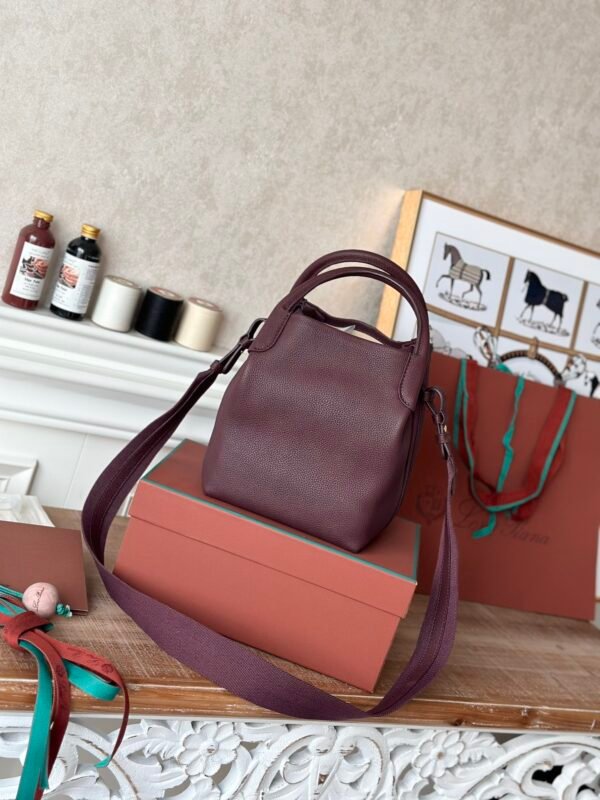 Loro Piana Medium Bale Bag Grained Calfskin Minimalist Bucket Bag with Detachable Shoulder Strap 6 Colors