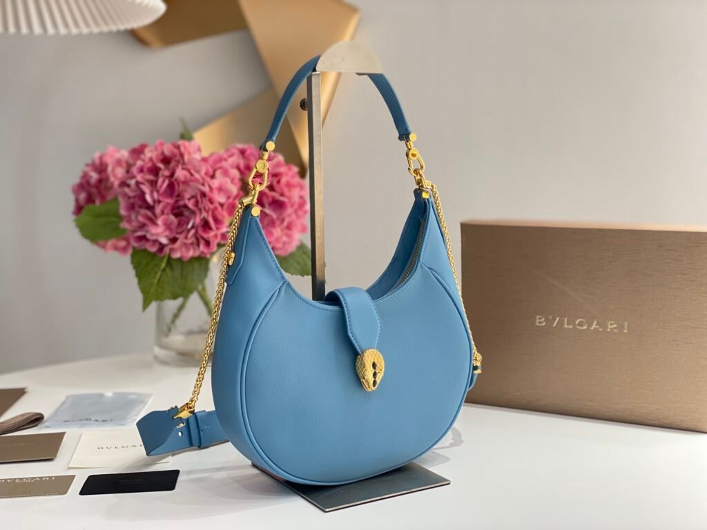 BVLGARI Serpenti Ellipse Large Crossbody Bag Calf Leather Crescent Shoulder Bag with Snakehead Closure 4 Colors – Image 3 BVLGARI Serpenti Ellipse Large Crossbody Bag Calf Leather Crescent Shoulder Bag with Snakehead Closure 4 Colors – Image 3