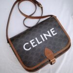 CELINE Folco Messenger Bag 31cm Triomphe Canvas with White Logo Print Classic Tan & Brown 3