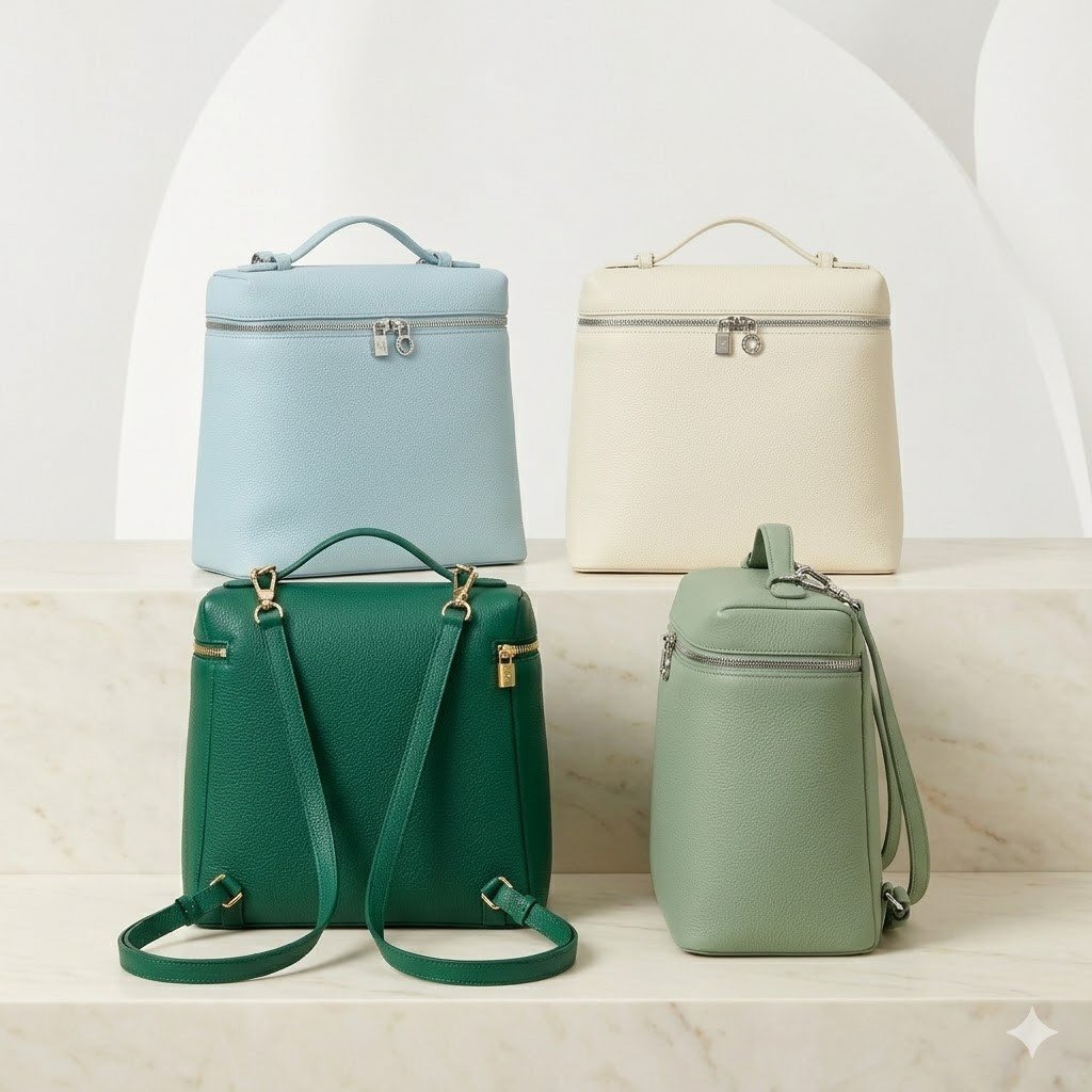 Loro Piana Extra Pocket L23.5 Backpack Grained Calfskin Convertible Handbag with Signature Charms – Image 4