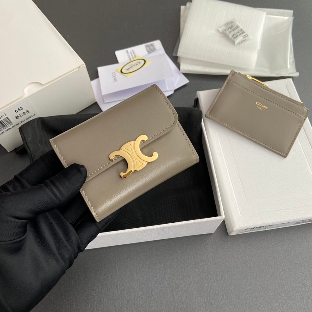 CELINE TRIOMPHE Compact Wallet Shiny Calfskin 5 Colors Small Wallets for Mini Bags &ndash; Image 12
