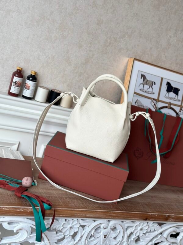 Loro Piana Medium Bale Bag Grained Calfskin Minimalist Bucket Bag with Detachable Shoulder Strap 6 Colors