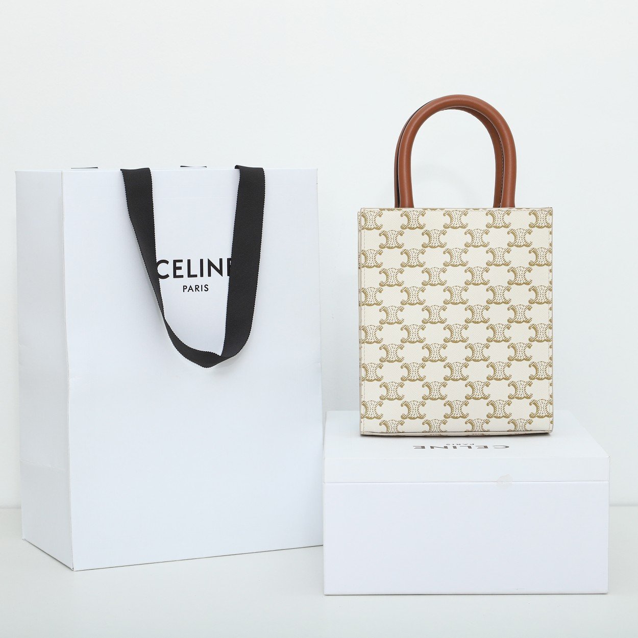 Celine Mini Vertical Cabas Triomphe Canvas Tote Bag 17x21cm Luxury Italian Leather Crossbody Handbag for Women 31