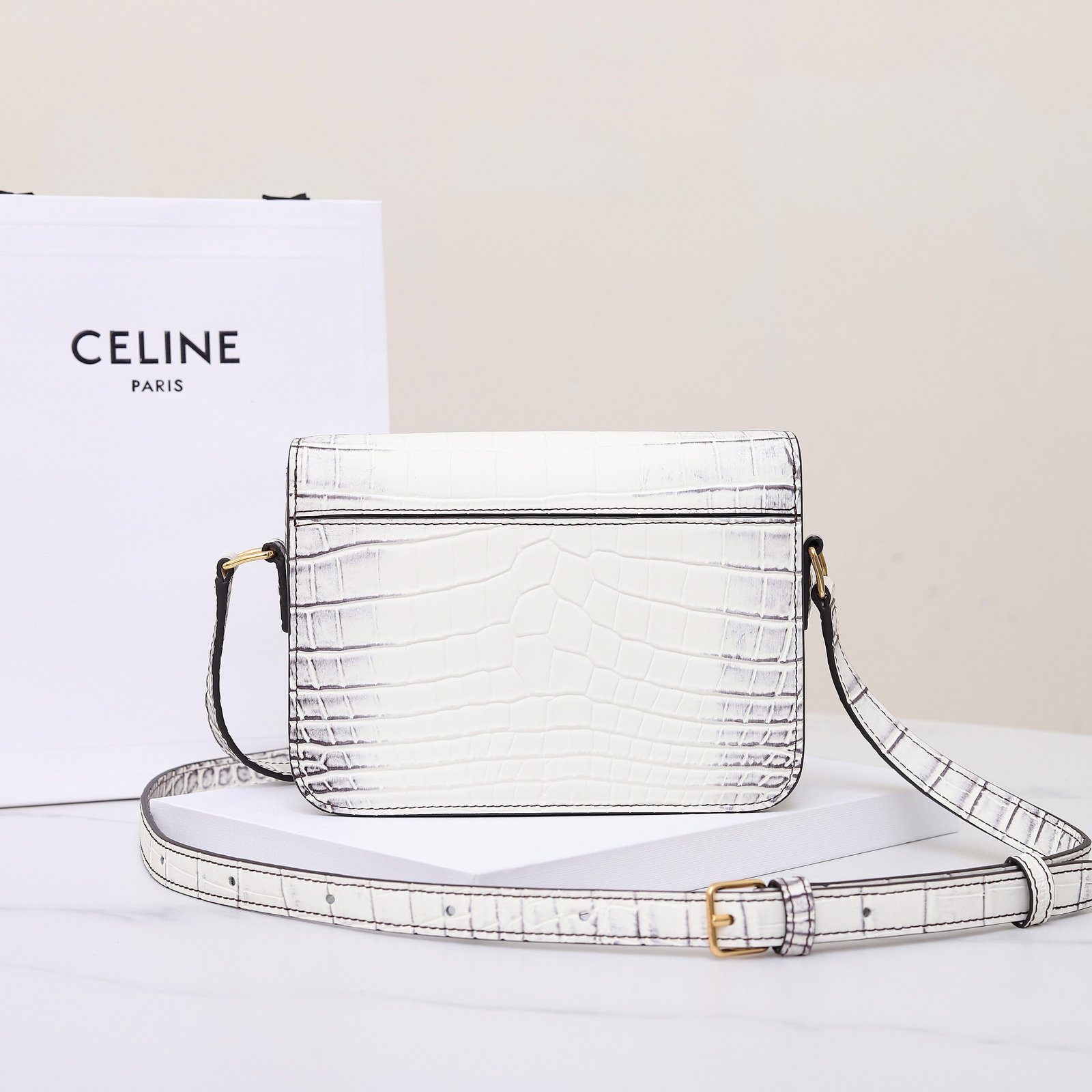 Celine Triomphe Classique Shoulder Bag 18.5cm Lizard and Crocodile Embossed Leather Crossbody Handbag 31