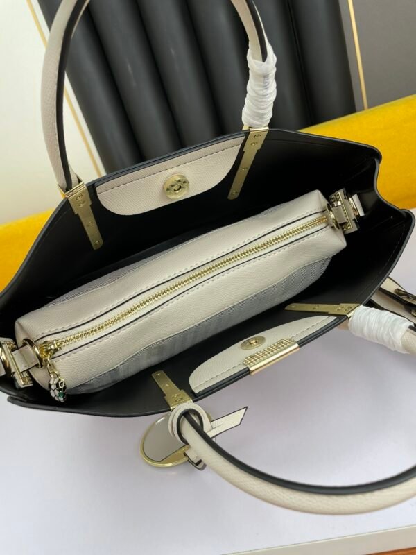 31 BVLGARI Style Luxury Two-Piece Tote Bag Set Premium Palm Leather Handbag with Removable Pouch