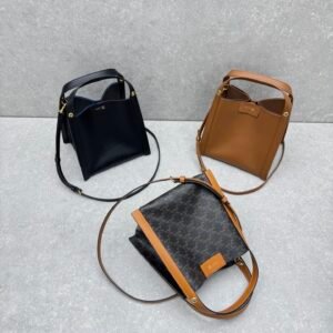 CELINE Cubo Medium Bucket Bag 23cm Triomphe Canvas & Calfskin Handbag with Crossbody Strap & Large Capacity CELINE Cubo Medium Bucket Bag 23cm Triomphe Canvas & Calfskin Handbag with Crossbody Strap & Large Capacity