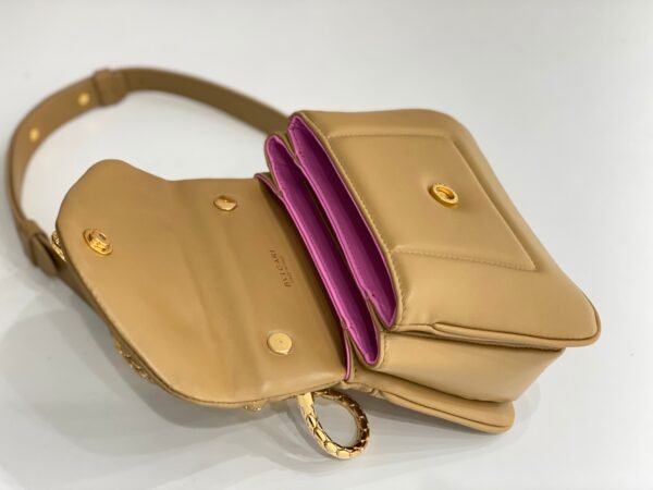 32 BVLGARI Serpenti Reverse Small Quilted Calfskin Top Handle Bag 20cm with Snake Metal Handle and Iconic Magnetic Chain Crossbody Strap
