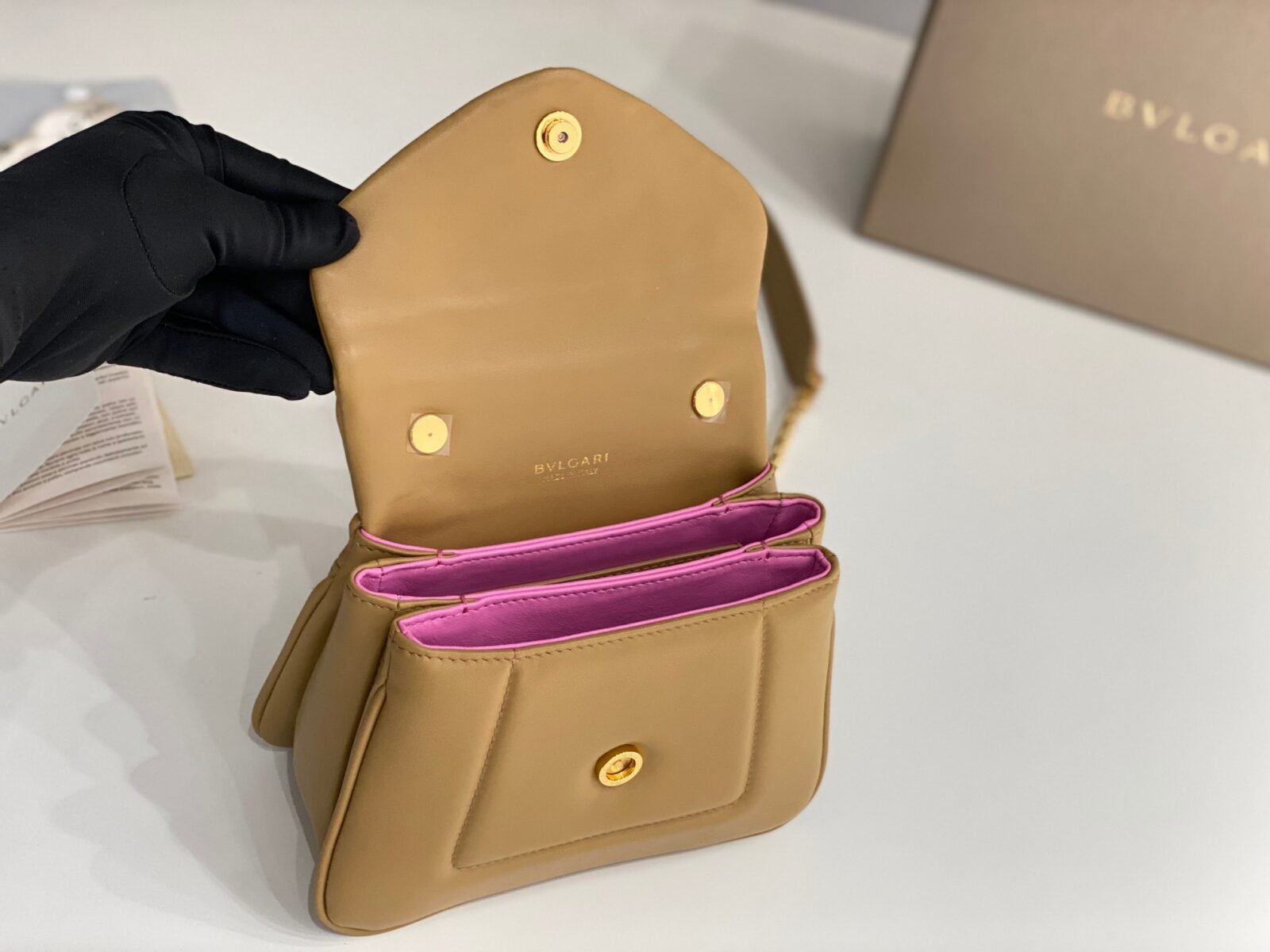 BVLGARI Serpenti Reverse Small Quilted Calfskin Top Handle Bag 20cm with Snake Metal Handle and Iconic Magnetic Chain Crossbody Strap BVLGARI Serpenti Reverse Small Quilted Calfskin Top Handle Bag 20cm with Snake Metal Handle and Iconic Magnetic Chain Crossbody Strap