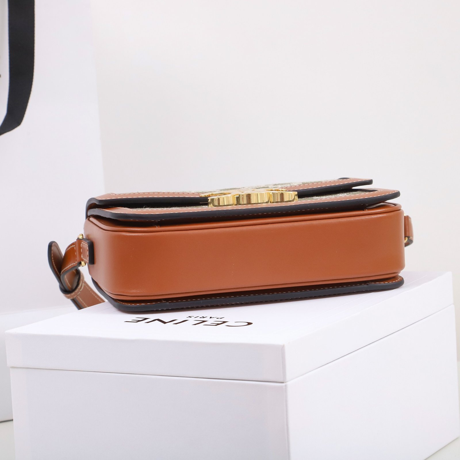 CELINE Teen Triomphe Bag 18.5cm Textile and Calfskin Designer Crossbody Shoulder Bag for Women 4 Colors 33