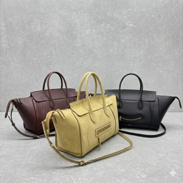 34 Celine New Luggage Smile Bag 36cm Medium Suede & Smooth Leather Handbag Classic Retro Tote with Crossbody Strap