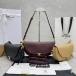 Celine Half-Moon Hobo Bag 25cm Triomphe Oil-Waxed Leather Underarm Bag with Gold Hardware