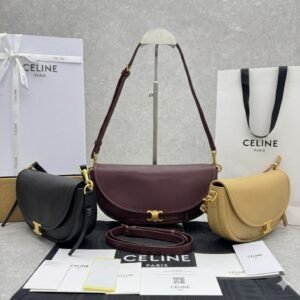 Celine Half-Moon Hobo Bag 25cm Triomphe Oil-Waxed Leather Underarm Bag with Gold Hardware