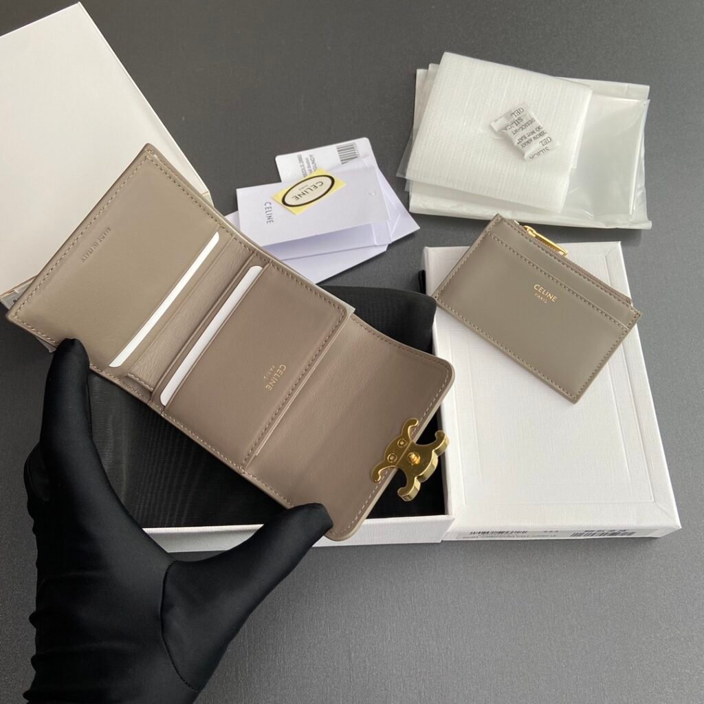 CELINE TRIOMPHE Compact Wallet Shiny Calfskin 5 Colors Small Wallets for Mini Bags &ndash; Image 13